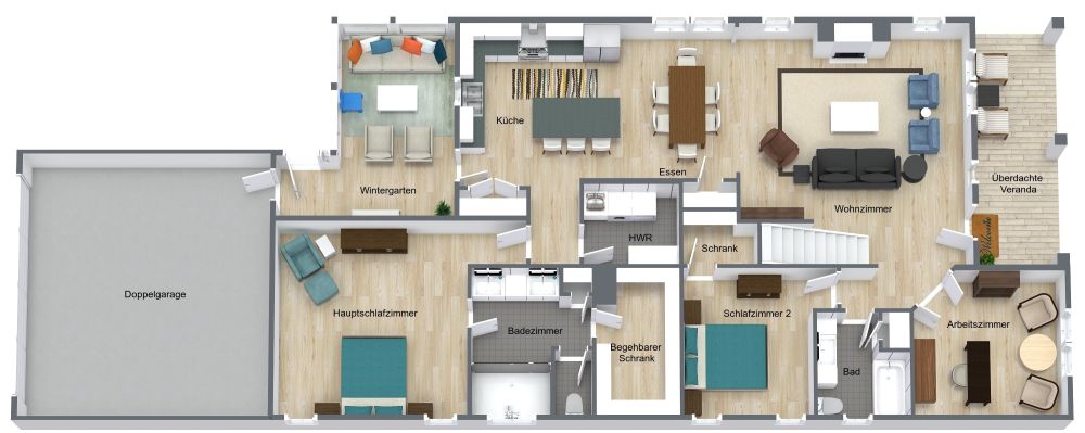 Grundriss für ein Haus mit 3 Schlafzimmern und 3 Badezimmern