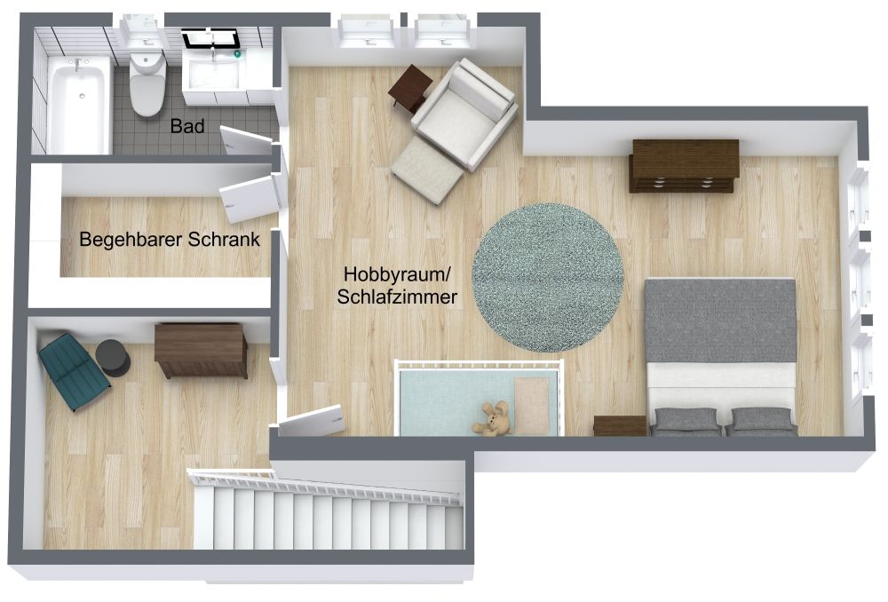 Grundriss für ein Haus mit 3 Schlafzimmern und 3 Badezimmern 3D Grundrisse