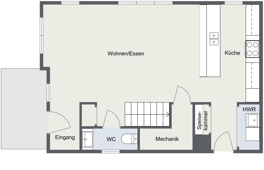 Layout für ein Haus mit 3 Schlafzimmern und 2 Badezimmern 2D Grundrisse