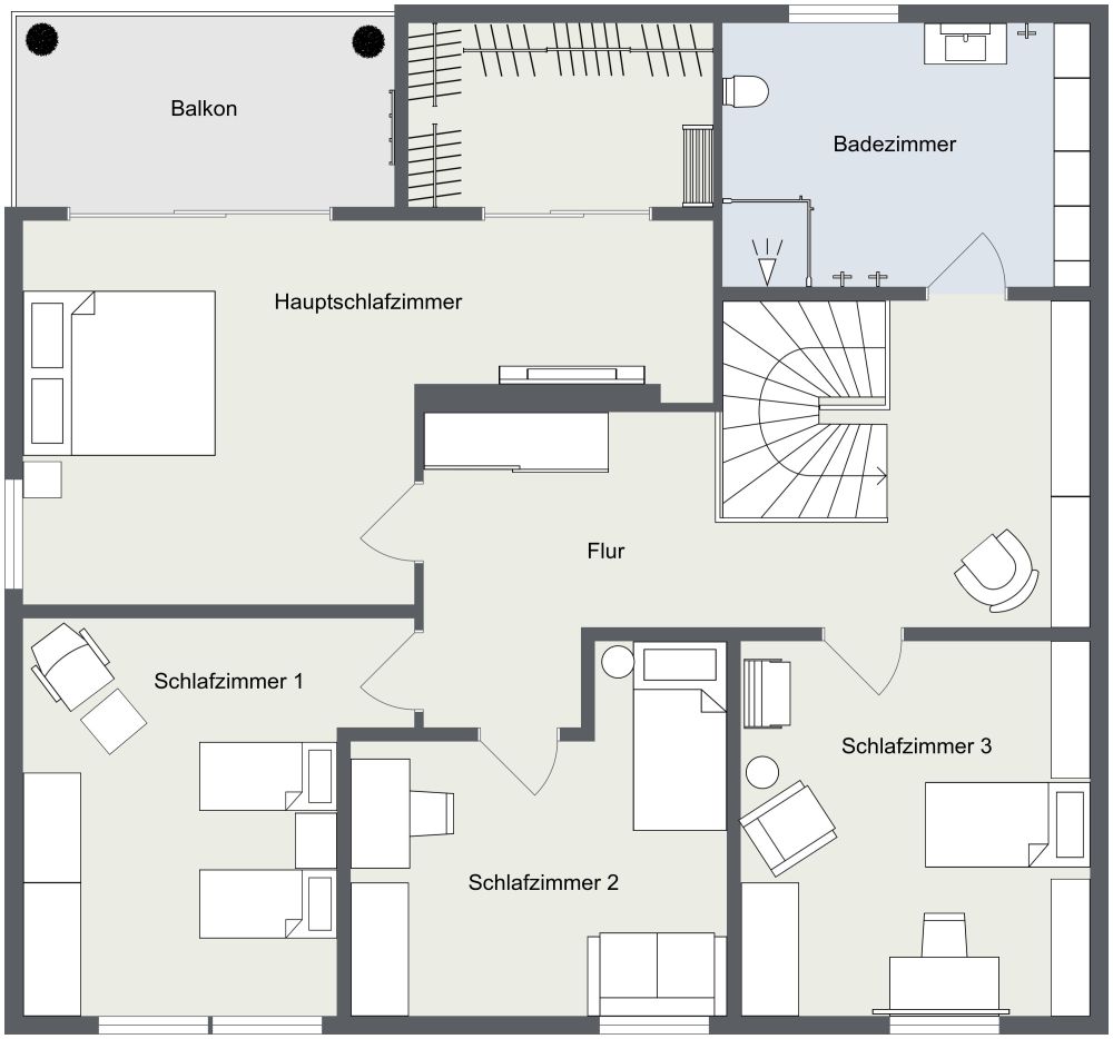 Grundriss für ein Familienhaus mit 5 Schlafzimmern 2D Grundrisse