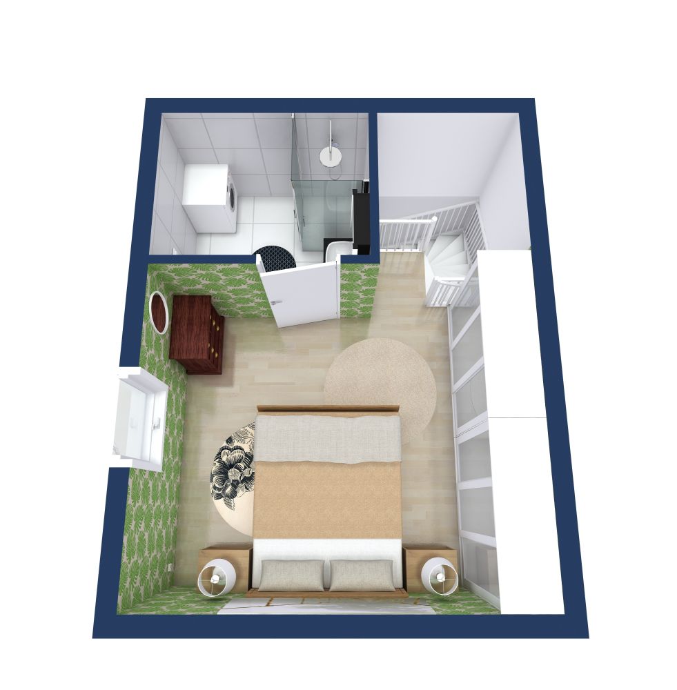 Grundriss für ein charmantes 2-stöckiges Haus mit Balkon 3D Grundrisse