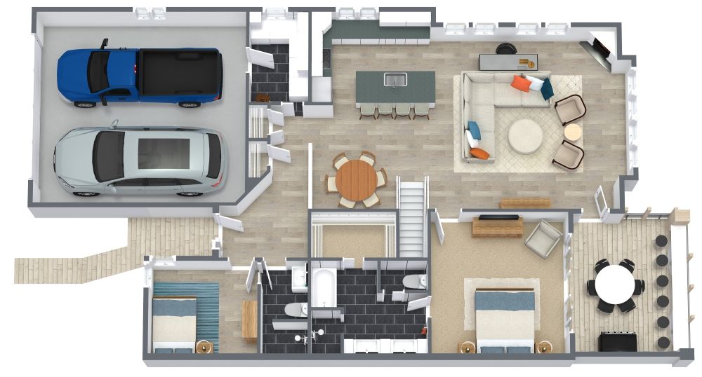 Grundriss für ein 2-stöckiges Haus mit 4 Schlafzimmern und Garage
