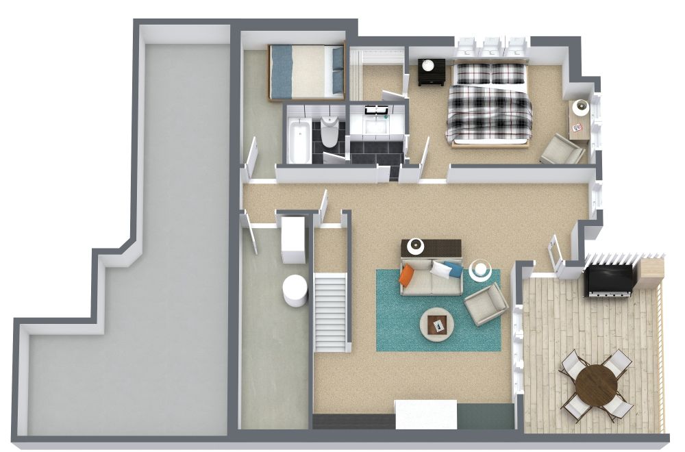 Grundriss für ein 2-stöckiges Haus mit 4 Schlafzimmern und Garage 3D Grundrisse