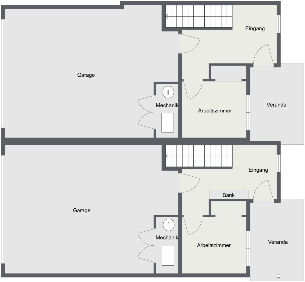 Grundriss für ein 3-stöckiges Zweifamilienhaus 2D Grundrisse