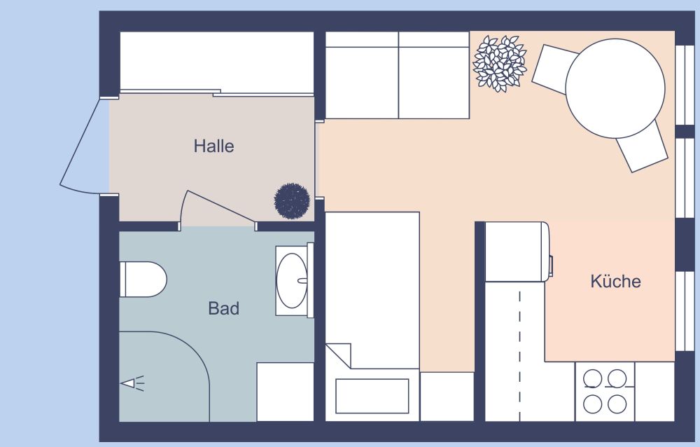 Grundriss für ein kleines und gemütliches Apartment 2D Grundrisse