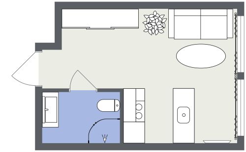 Grundriss für eine kleine Wohnung mit Schlafsofa