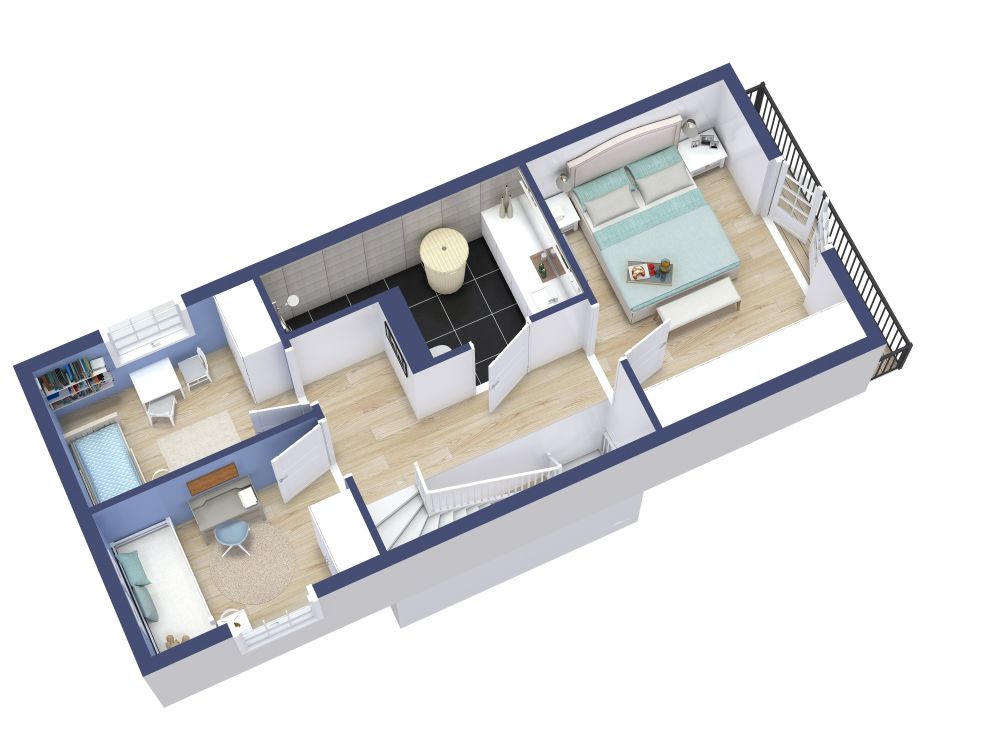 Grundriss für ein 2-stöckiges Haus mit 3 Schlafzimmern 3D Grundrisse