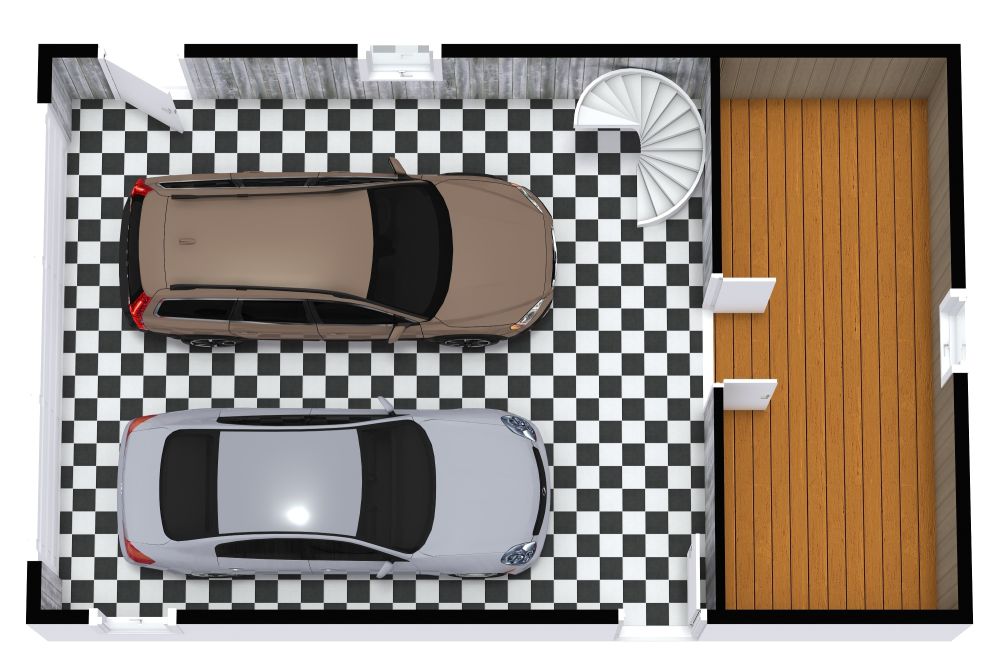 Grundriss für eine Garagenwohnung mit Balkon 3D Grundrisse