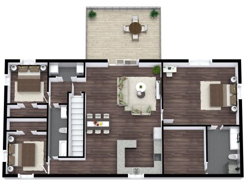 2-stöckiges Haus mit 4 Schlafzimmern, 2 Terrassen und 1 Balkon
