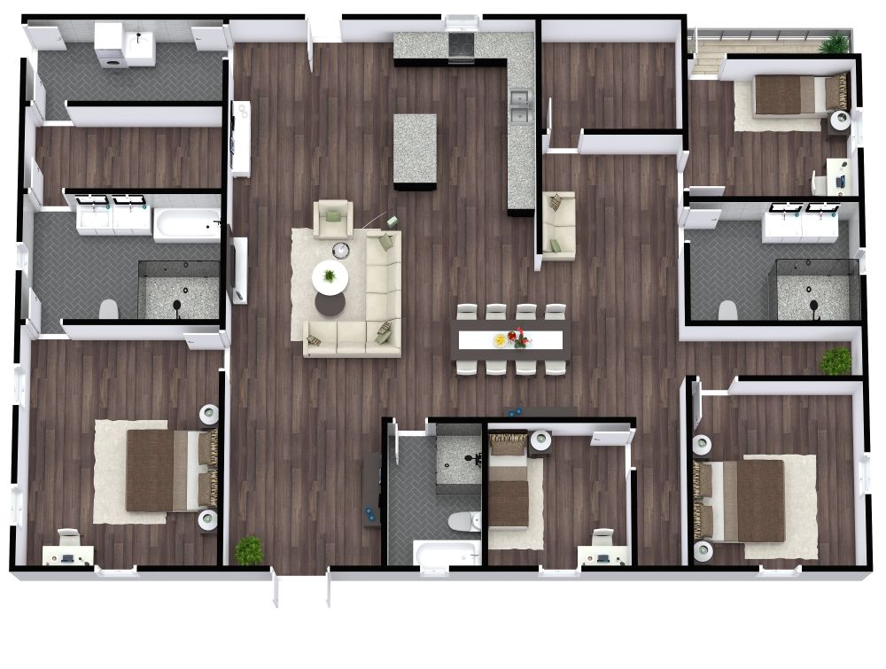 Grundriss für eine Wohnung mit 4 Schlafzimmern und 3 Bädern