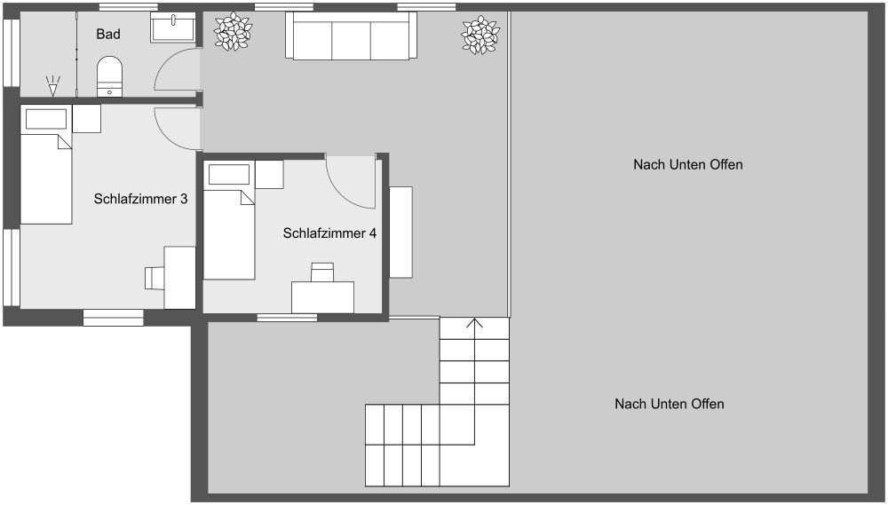  2-stöckiger Grundriss mit 4 Schlafzimmern und Hauswirtschaftsraum 2D Grundrisse