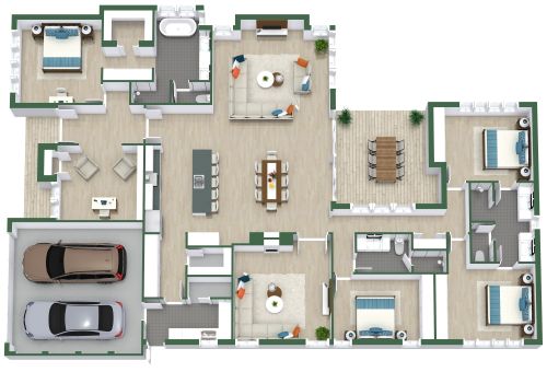 Grundriss für ein Haus mit 4 Schlafzimmern und großer Kücheninsel