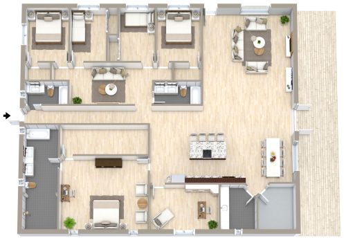 Grundriss für eine Wohnung mit 5 Schlafzimmern und 3 Bädern