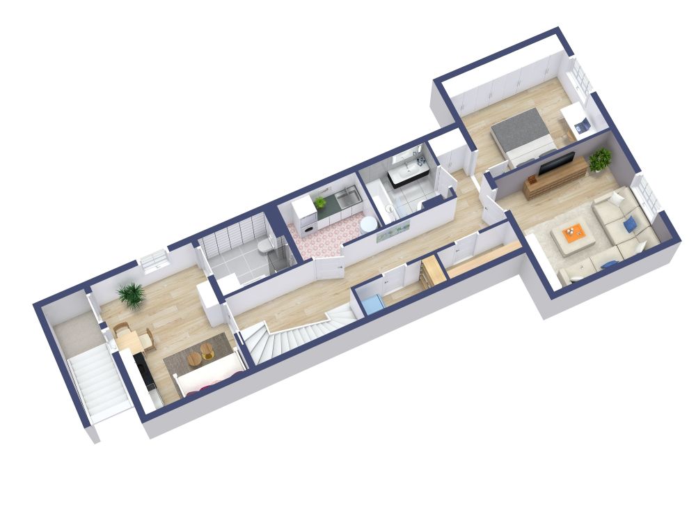 Grundriss für ein 3-stöckiges Haus mit 5 Schlafzimmern 3D Grundrisse