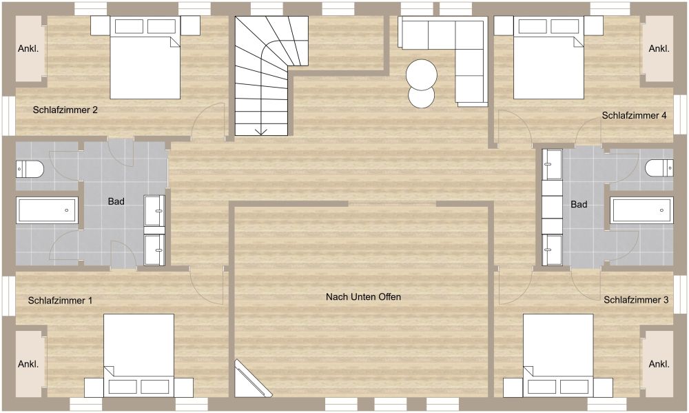 Grundriss für ein 2-stöckiges Haus mit 5 Schlafzimmern und 3 Bädern 2D Grundrisse