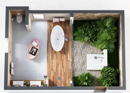 Full Master Bathroom Zen Style Décor