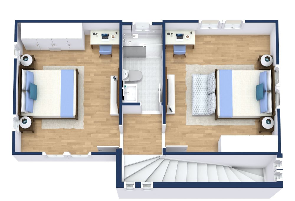 Grundriss mit 5 Schlafzimmern über drei Etagen 3D Grundrisse
