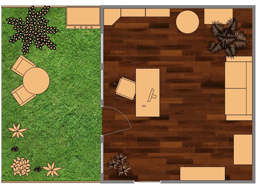 Gemütliches Arbeitszimmer mit Garten 2D Grundrisse
