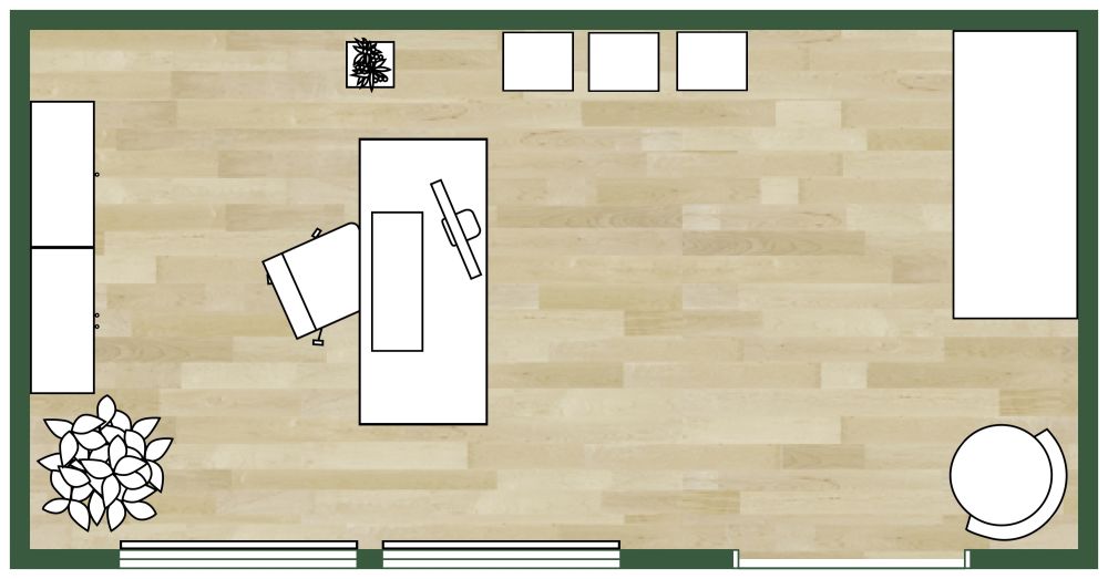 Stilvolles kleines Büro mit heller lindgrüner Wandfarbe 2D Grundrisse