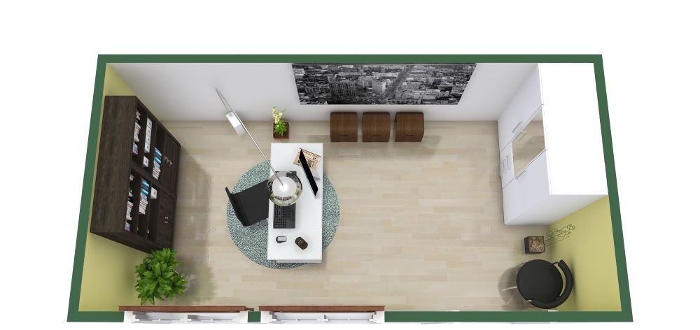 Stilvolles kleines Büro mit heller lindgrüner Wandfarbe