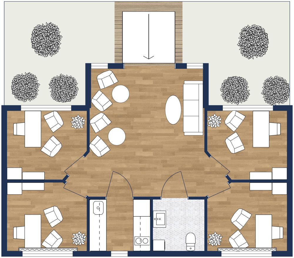Moderne Büroeinrichtung 2D Grundrisse