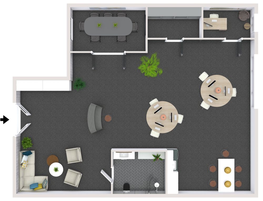 Kleines Büro in Graufarben mit modernem Touch