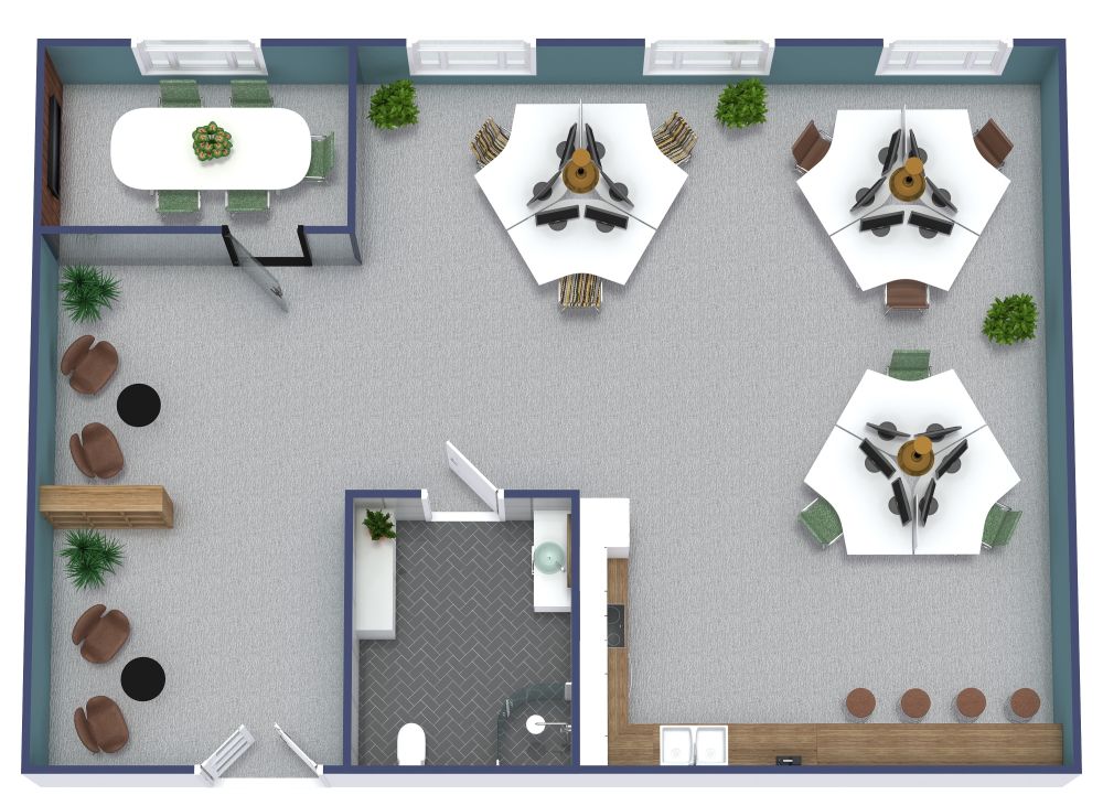 Stilvolles kleines Büro mit offenem Layout