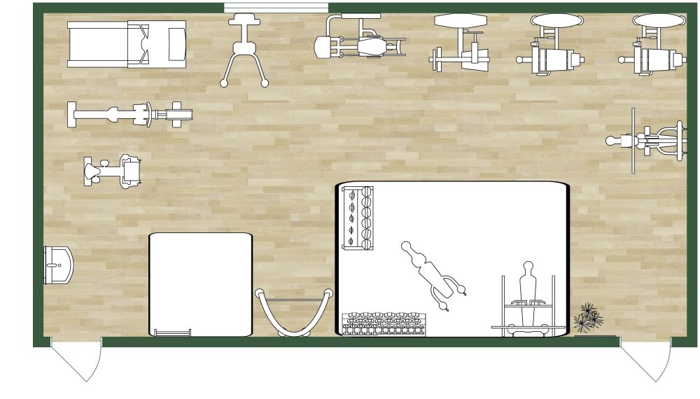 Grundriss-Idee für ein modernes Fitnessstudio 2D Grundrisse