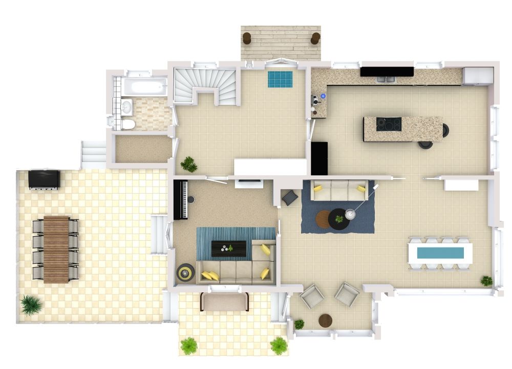 Grundriss für ein 3-stöckiges Haus mit 5 Schlafzimmern und Doppelgarage