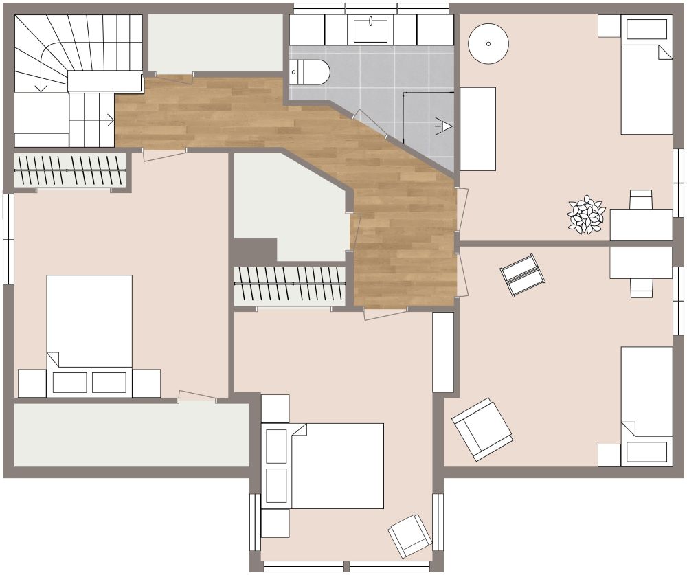 Grundriss für ein 3-stöckiges Haus mit 5 Schlafzimmern und Doppelgarage 2D Grundrisse