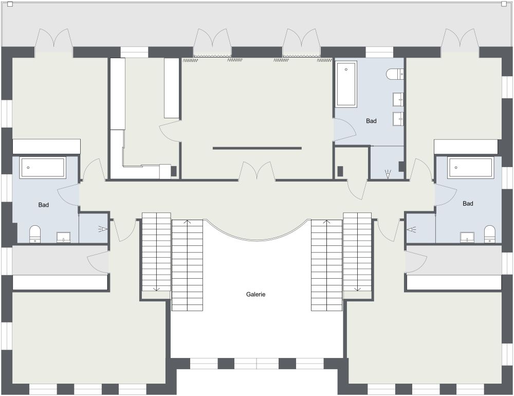 Grundriss für ein 3-stöckiges großes Haus mit 8 Schlafzimmern 2D Grundrisse