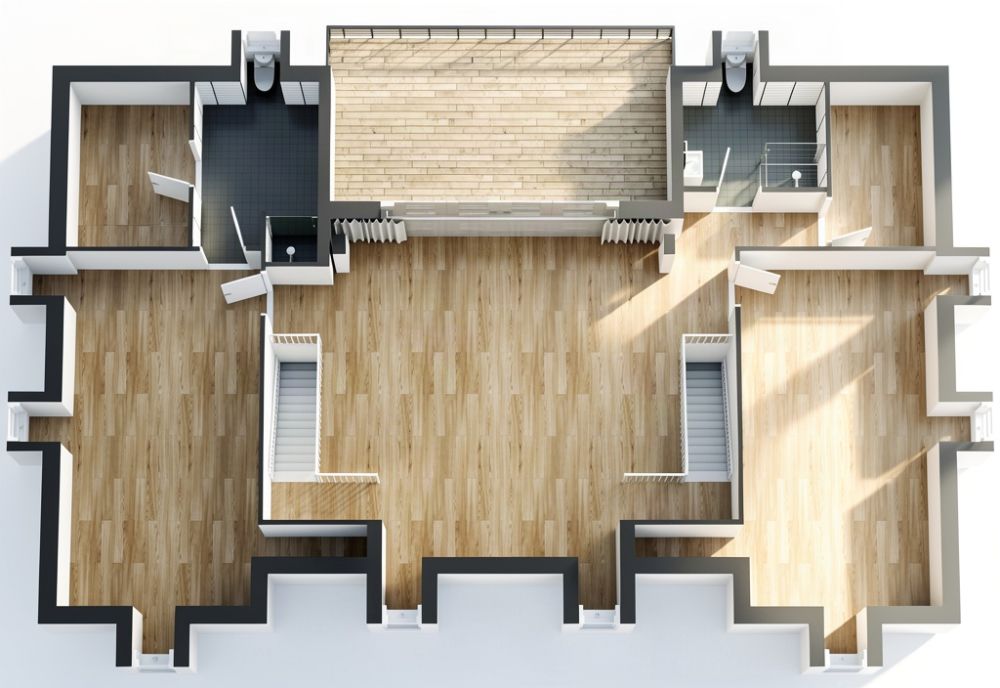 Grundriss für ein 3-stöckiges großes Haus mit 8 Schlafzimmern 3D Grundrisse