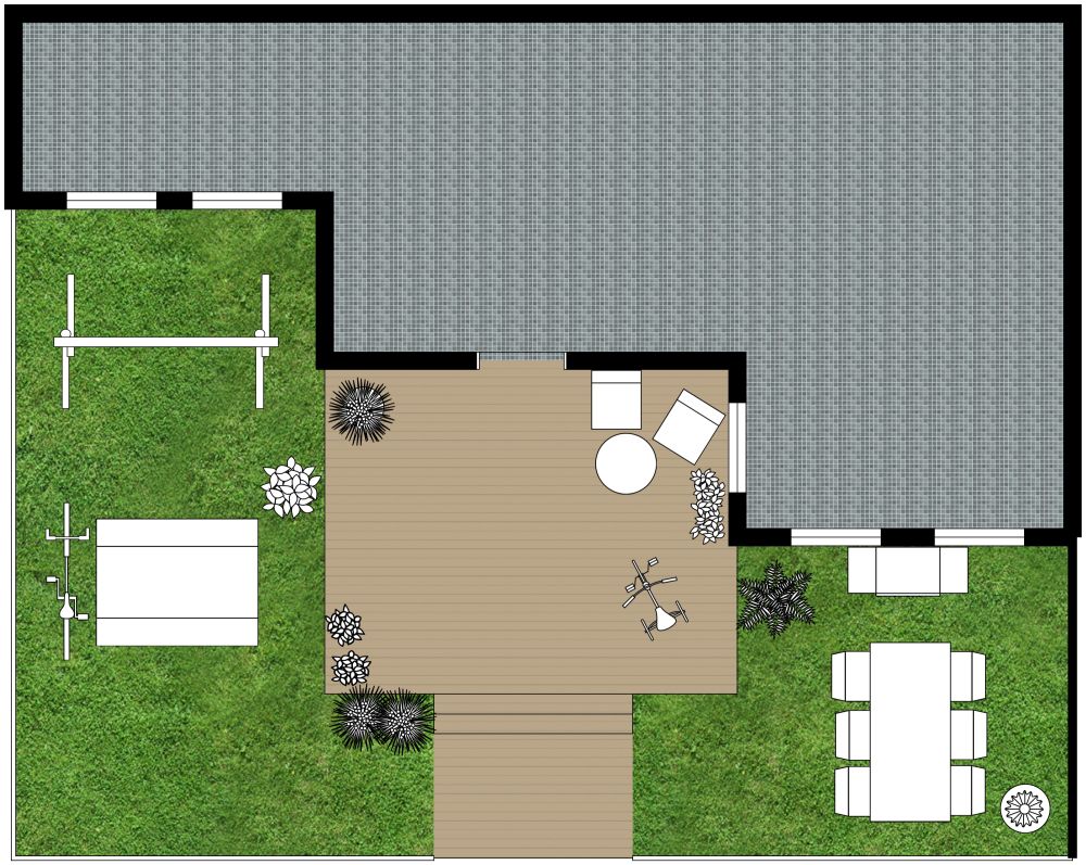 Grundrissidee für einen verspielten Vorgarten 2D Grundrisse