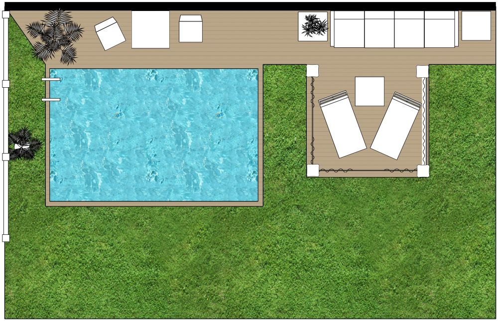 Grundrissidee für eine Außengestaltung mit Pool 2D Grundrisse