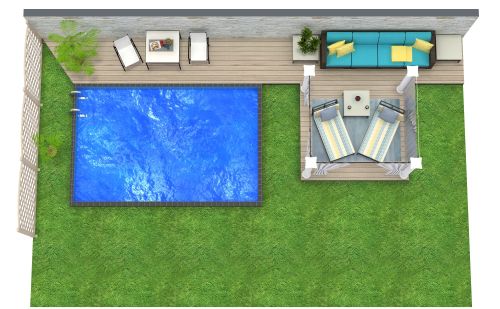 Grundrissidee für eine Außengestaltung mit Pool