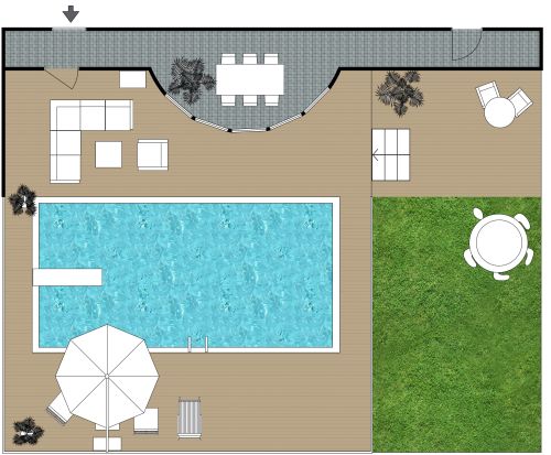 Grundriss für einen Hinterhof mit großem Schwimmbad