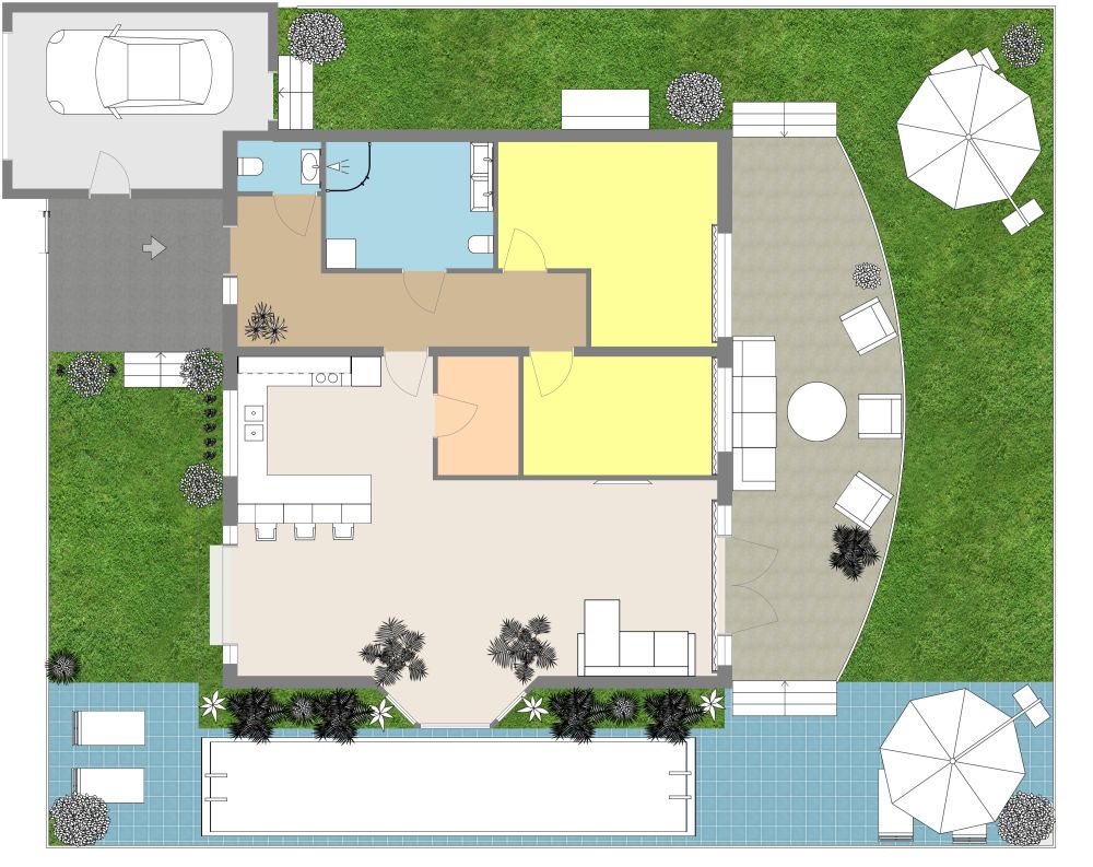 Lageplan mit Terrasse und Schwimmbecken 2D Grundrisse