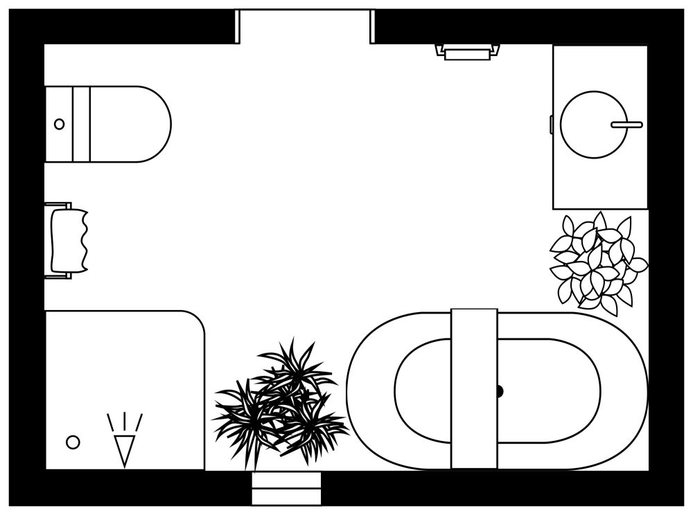 Grundriss für ein mittelgroßes, rechteckiges Badezimmer 2D Grundrisse