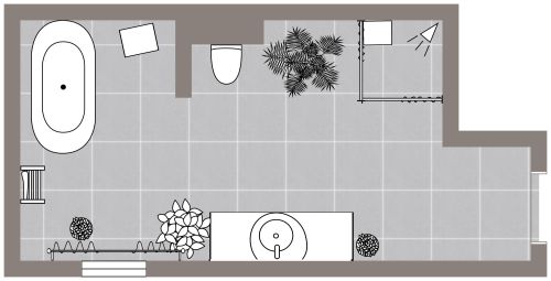 Grundriss für ein Badezimmer im bohemian-chic Stil