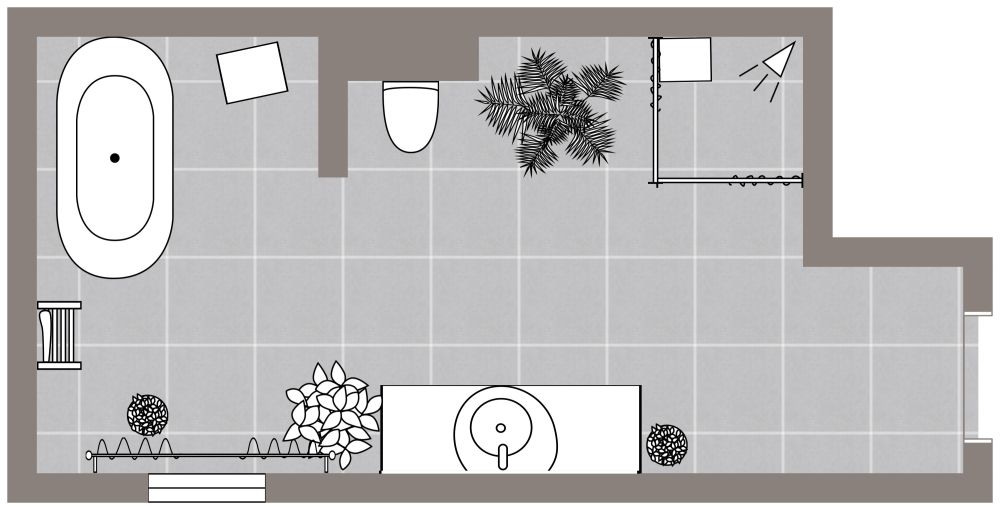 Grundriss für ein Badezimmer im bohemian-chic Stil 2D Grundrisse