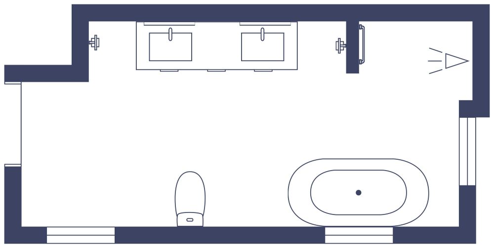 Schmales, vollausgestattetes Bad im Landhausstil 2D Grundrisse