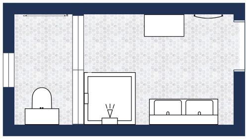 Grundriss für ein rechteckiges Badezimmer im skandinavischen Stil
