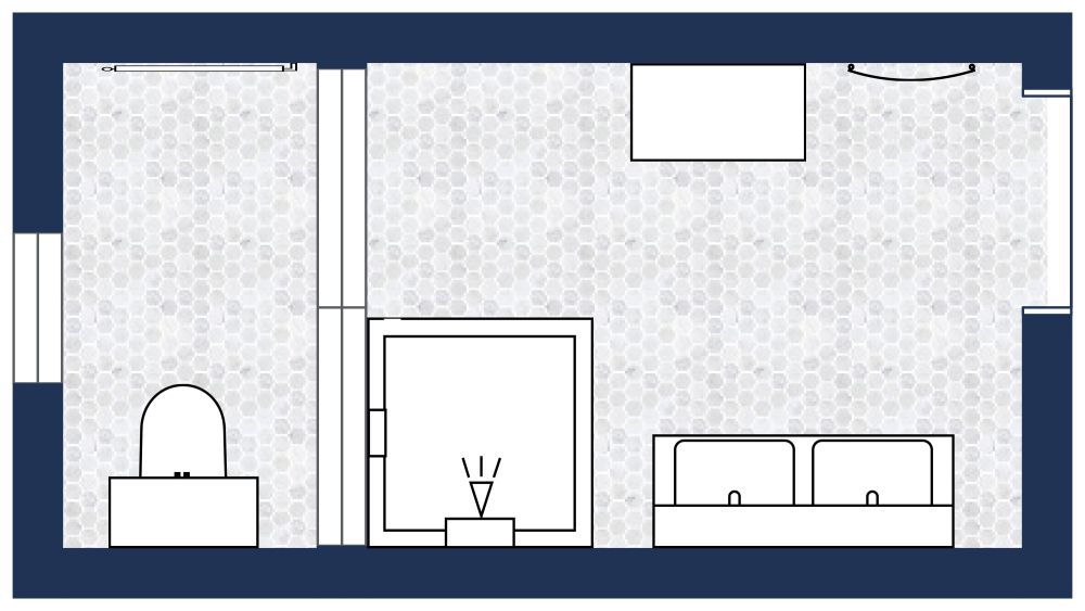 Grundriss für ein rechteckiges Badezimmer im skandinavischen Stil 2D Grundrisse