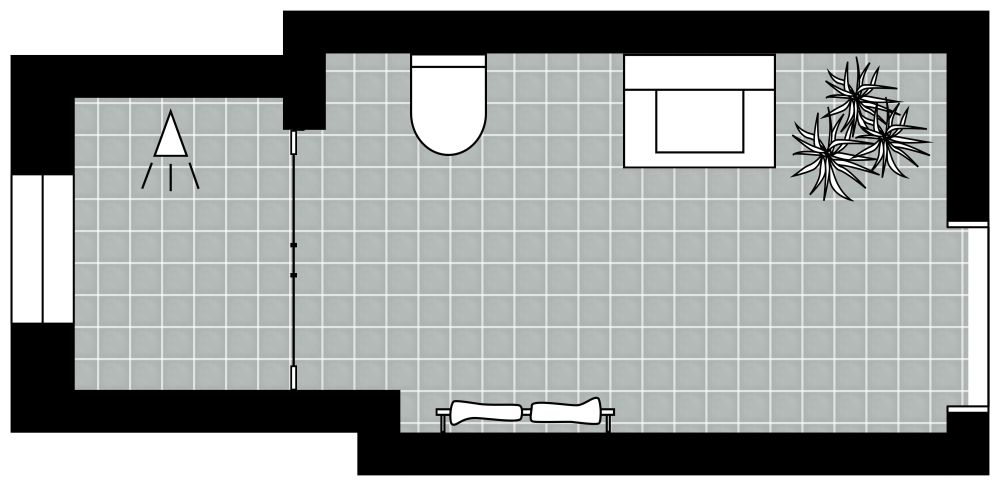 Schmales Badezimmer im industriellen Stil 2D Grundrisse