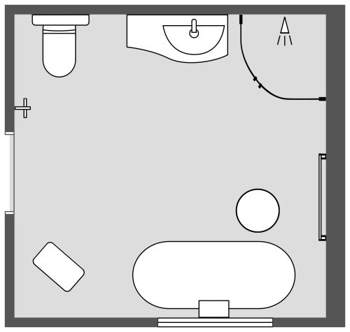 Grundriss für ein Badezimmer mit ovaler Badewanne