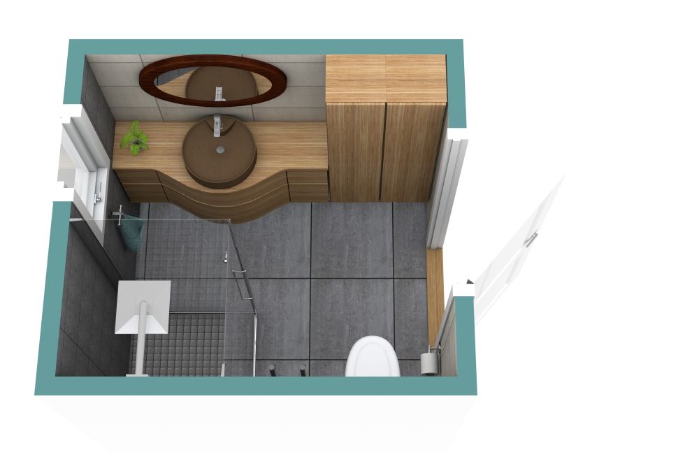Grundriss für ein modernes quadratisches Badezimmer