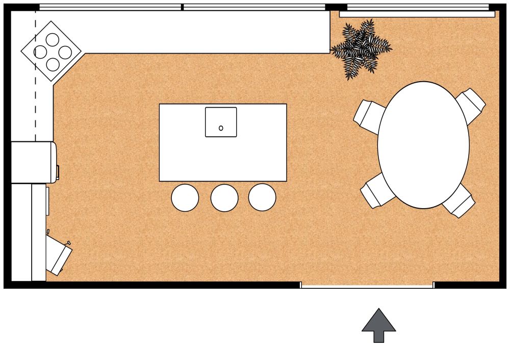 Kücheninsel-Grundriss mit grünen Arbeitsplatten 2D Grundrisse