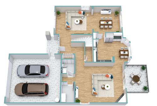 Grundriss für ein modernes Haus mit großer Garage