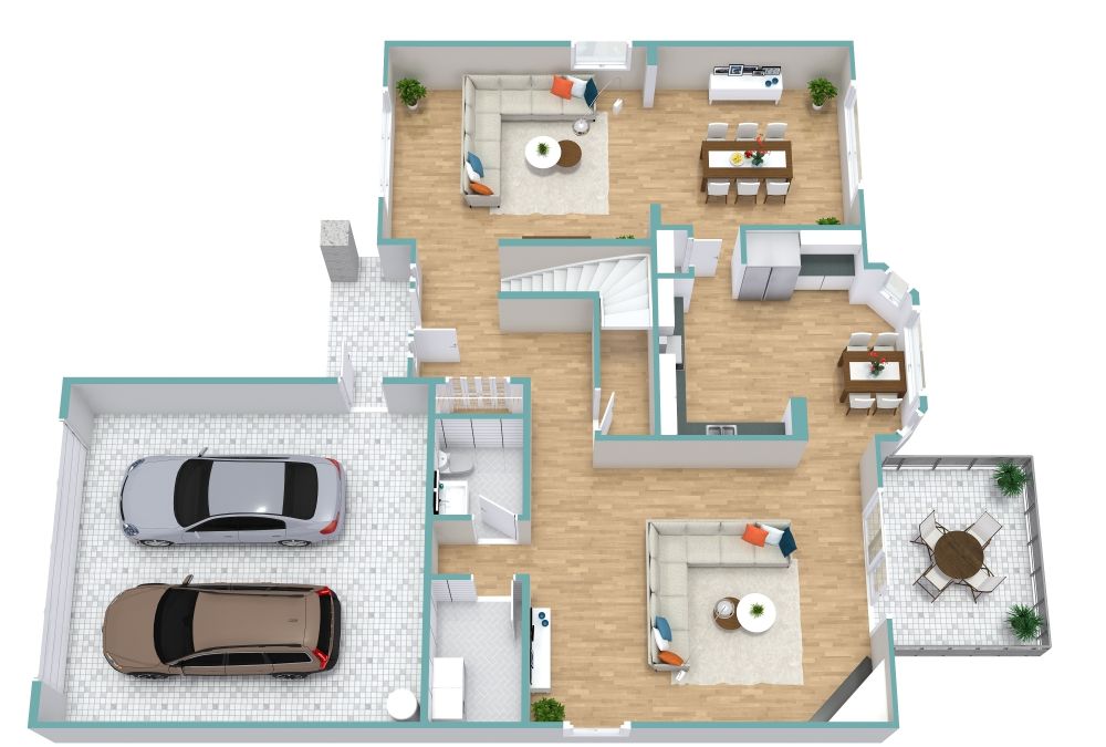 Grundriss für ein modernes Haus mit großer Garage