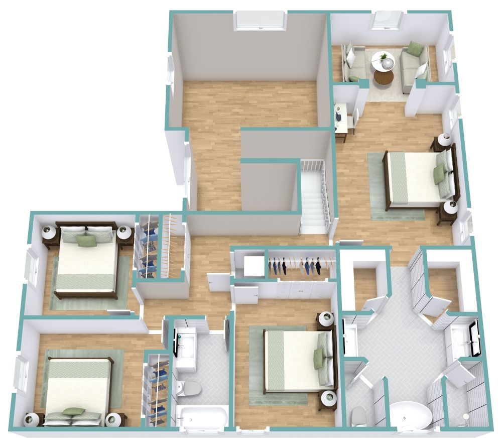 Grundriss für ein modernes Haus mit großer Garage 3D Grundrisse